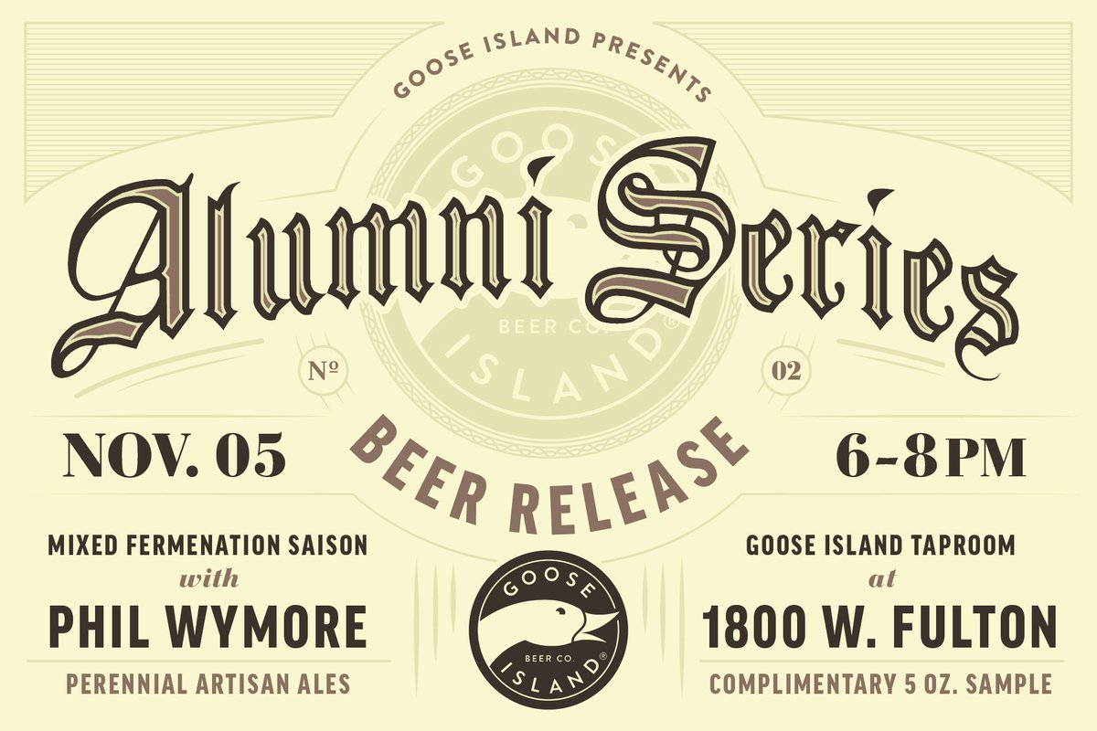 GooseIsland's tweet photo. Chicago. What are you doing Thursday? Alumni Series Release party w/ @pwymore. RSVP: https://t.co/OkxbWenBU9 https://t.co/ChsZ81WYM0