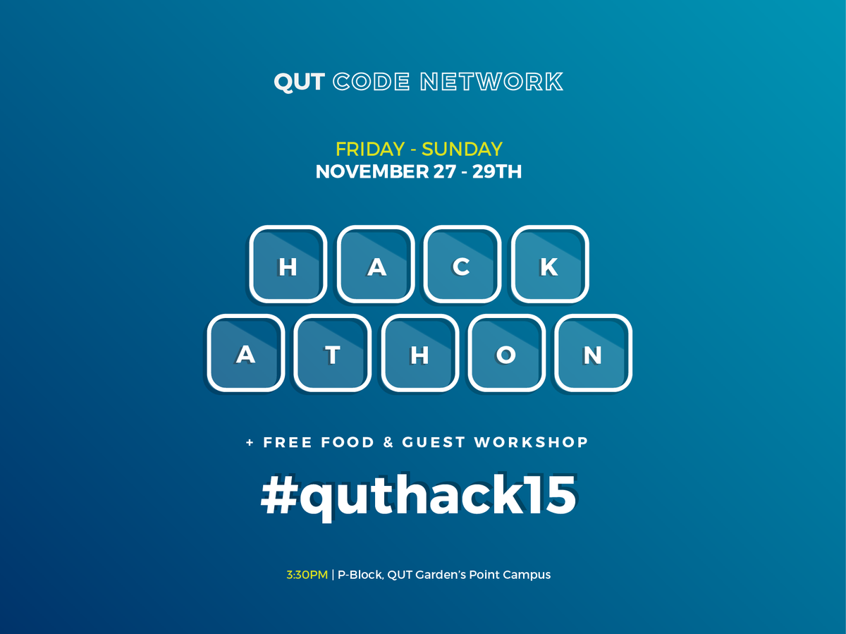 Algomancer's tweet photo. So Pumped to announce @QUTCode 's first hackathon #QUTHACK15  Hope to see you all there @CatalystQLD @QUT @QUT_IDEA https://t.co/kYS4DdoFld