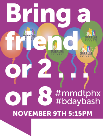 MMDTPHX's tweet image. Come one, come all! Bring your friends to #MMDTPHX's #bdaybash on Monday, November 9! It's going to be a BLAST.