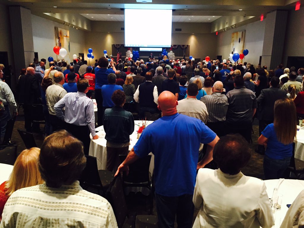 BrandonNews25's tweet photo. The crowd is still on its feet as Winnecke delivers his victory speech. #Decision2015 https://t.co/1JXVpZFULr