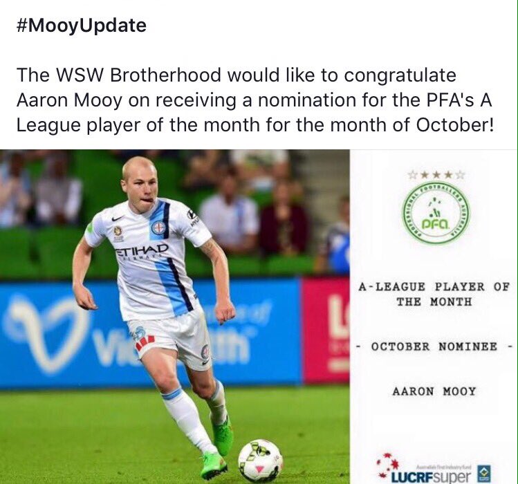 WSWBrotherhood's tweet photo. #MooyUpdate #WSWBrotherhood congratulations @AaronMooy @MelbourneCity @thepfa https://t.co/uXRmkFN9TK