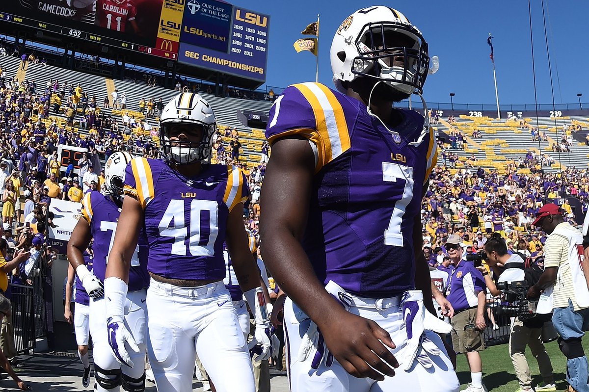 SECNetwork's tweet photo. LSU to auction Leonard Fournette's autographed jersey starting Sat. at 7 AM/CT. All proceeds go to SC Flood relief. https://t.co/kXqTNnYiA1