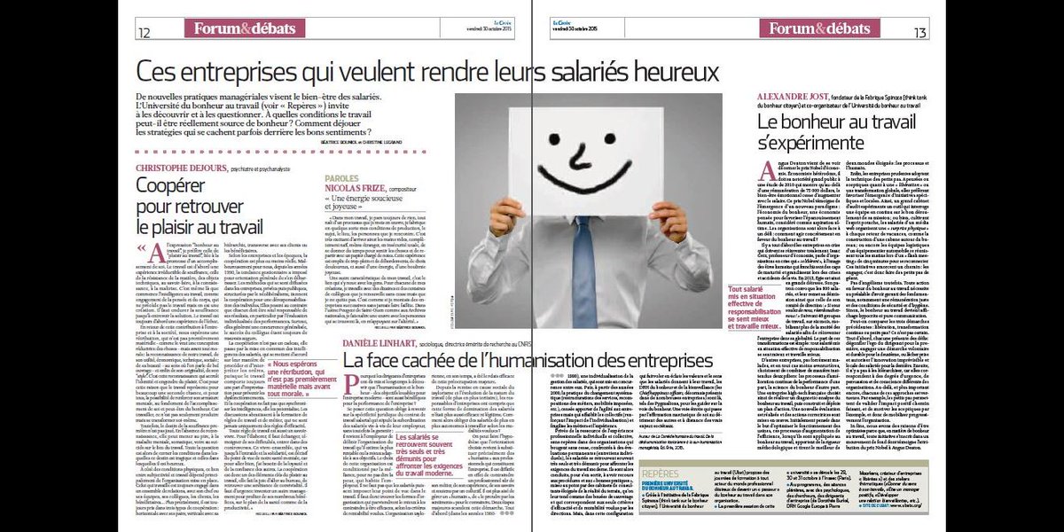 FabriqueSpinoza's tweet photo. "Ces entreprises qui veulent rendre leurs salariés heureux" dossier @LaCroixCom #UBAT2015 ► https://t.co/EMnDZP9ktU https://t.co/gS1H2FPVd9