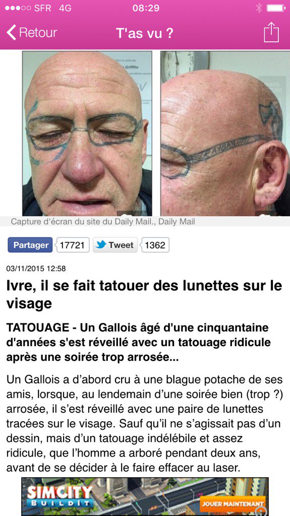 Le tatoueur aussi était ivre. Quel con ! @FOLINHEBDO