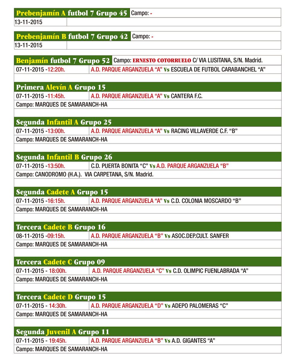 ¡Los partidos del finde, chavales! ¡Vamos a por tooodas! #aupaArganzuela goo.gl/n5GQSB