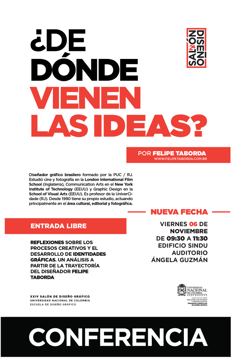 salondgunal's tweet photo. La conferencia "De dónde vienen las ideas?" se aplazó para el viernes 6 de noviembre, a las 9:30. https://t.co/HgJbnP0pO3