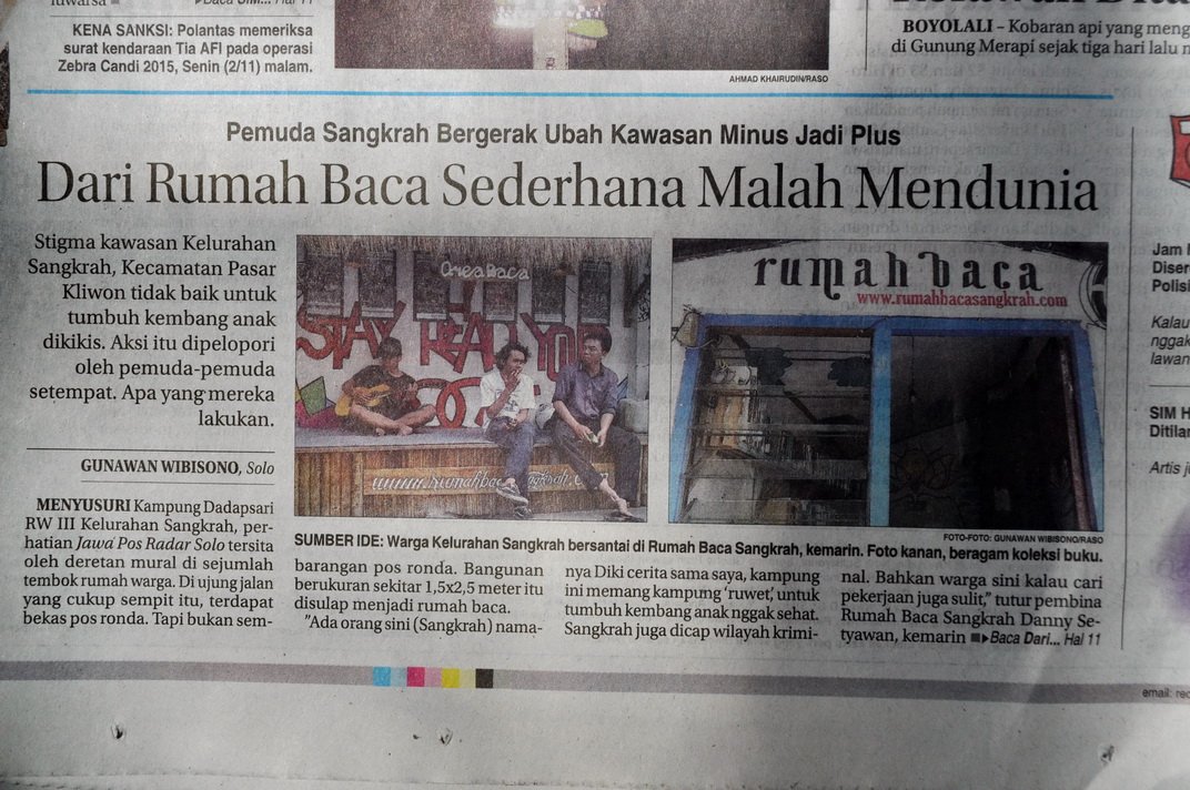 RB_Sangkrah's tweet photo. @sidhartaisme @wahyu_suckmana @deidietNegara @CapoeLiar cerita rumah baca di koran Jawa Pos Radar Solo hari ini https://t.co/AX4HQyapHC