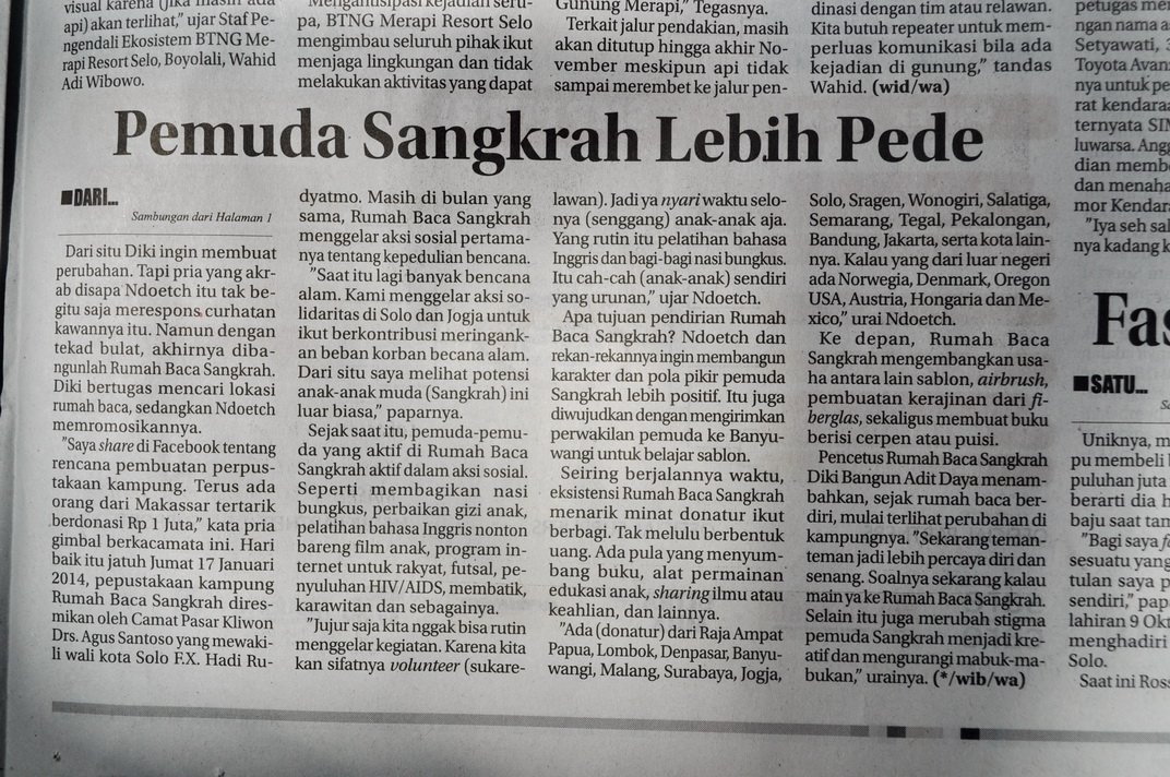 RB_Sangkrah's tweet photo. @sidhartaisme @wahyu_suckmana @deidietNegara @CapoeLiar cerita rumah baca di koran Jawa Pos Radar Solo hari ini https://t.co/AX4HQyapHC