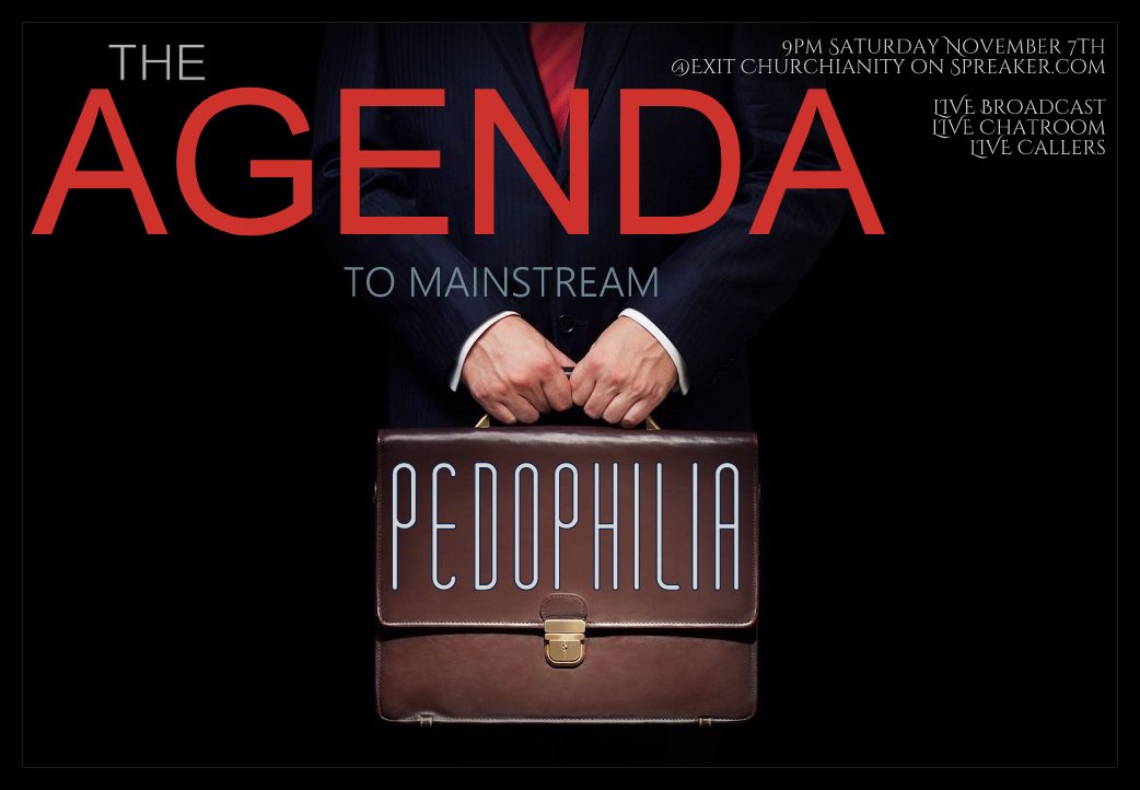 ExtChurchianity's tweet photo. Join me LIVE on Spreaker to discuss the agenda to mainstream #pedophilia at 9pm EST https://t.co/Atw8UiIhdi https://t.co/pkDlUdGE5v