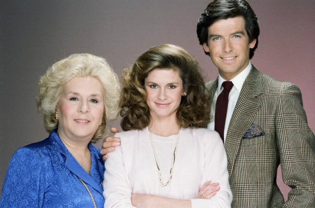 Doris Roberts, Stephanie Zimbalist and Pierce Brosnan in Remington Steele.   1982.  Happy birthday Miss Roberts. 