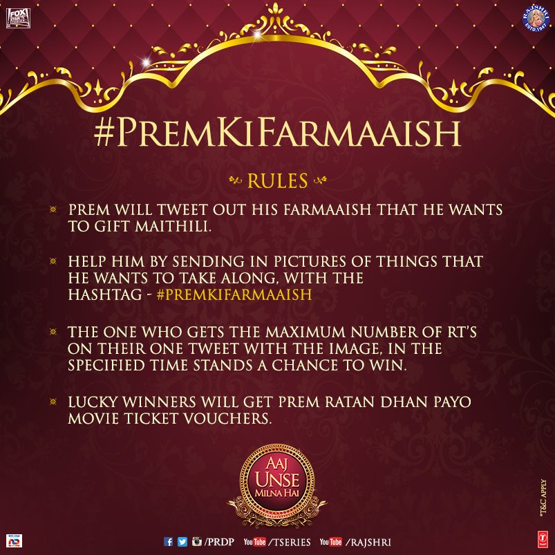 starstudio18_'s tweet photo. To fulfill #PremKiFarmaaish, know what are the rules of the #contest on @prdp https://t.co/WZnm4yB8tC @rajshri https://t.co/cDj9uIWeKT