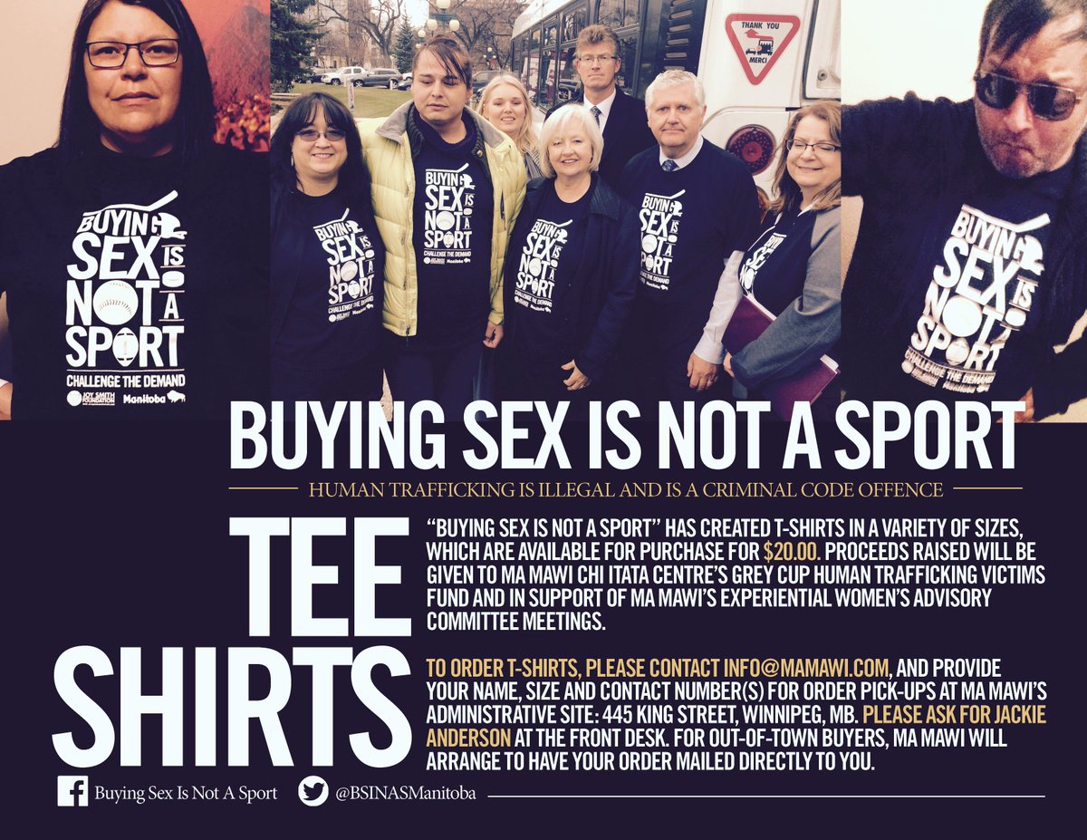 BSINASManitoba's tweet photo. @BSINASManitoba (BUYING SEX IS NOT A SPORT) TEE SHIRTS. All proceeds in support of anti-human trafficking efforts. https://t.co/TdZHLHKhz7