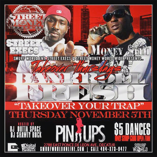 Money_Slim's tweet photo. #pluggednent #trapbeatinhard @ClubPinUpsAtl #takeoverthursday #takeoveryotrap #telldathoeimoutside #fwyb https://t.co/ezJxU5oGmN