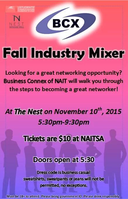 BCX_NAIT's tweet photo. @NAIT @NAITSA @NR92 Fall Industry Mixer next Tuesday @TheNestTG https://t.co/jRonOIj5Kb