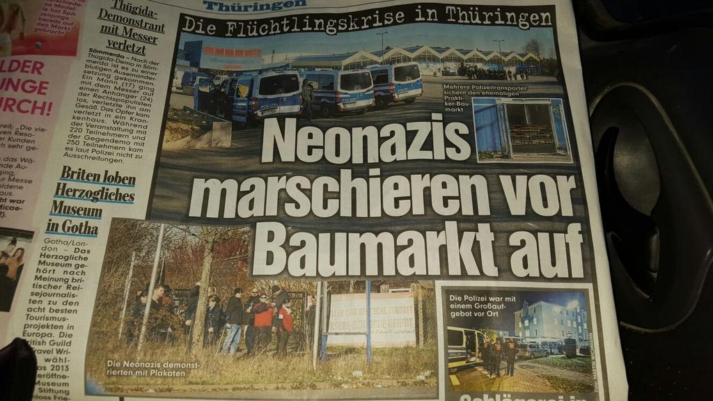 FNJena's tweet photo. Gestern waren Aktivisten vor Ort und blockierten den Baumarkt wo #Asylanten hin sollen. Heute 11 Uhr  #Gothablockt https://t.co/BPnQpHPdMO