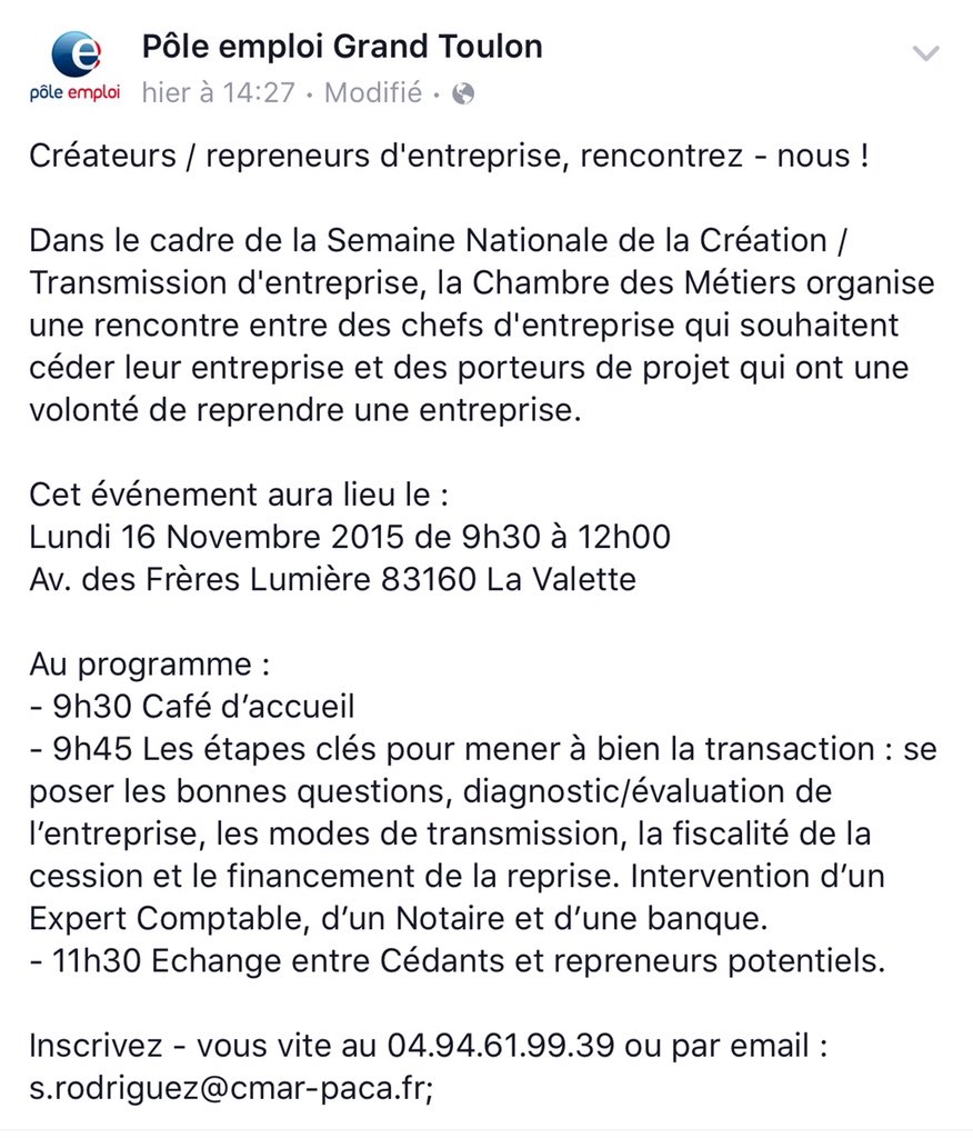 FTravail_83's tweet photo. Créateurs-repreneurs d'entreprise, la @CMAR_PACA Var souhaite vous aider ! #toutpourreussir #16nov2015 https://t.co/DMswla6xZ1