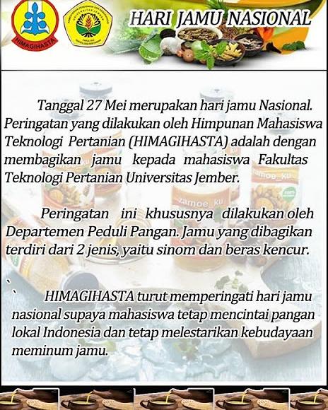 JamuDay's tweet photo. Perayaan Hari Jamu Nasional
oleh Himagihasta Universitas Jember
bagi-bagi sticker dan jamu gratis #JamuDay #Jamu https://t.co/T9l8zbUcr4