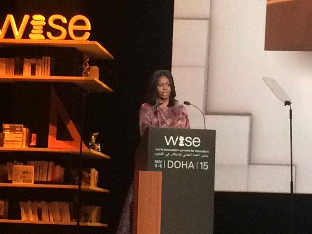 #WISE2015 opening 1st Lady Michelle Obama praises <a href="/GeorgetownQatar/">GeorgetownQatar</a> alumna Farah Mallah for her work in education