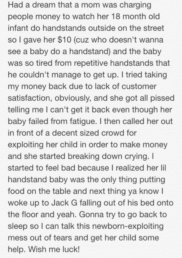 JVCKJ's tweet photo. Wicked dream. Gonna try and salvage it I'll let you know how it goes in the morning 💪🏼👶🏼 https://t.co/8R0YDAfNfV