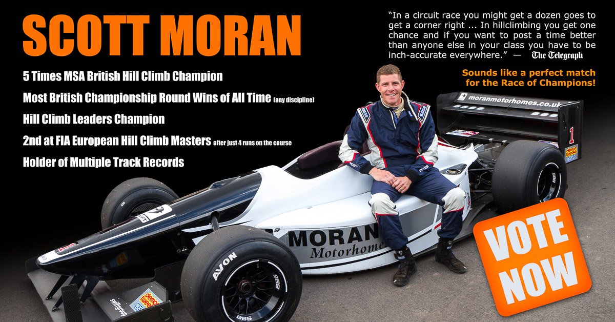 Vote for <a href="/Scottyamoran/">Scott Moran</a> to race @F1TotalOfficial's <a href="/RGrosjean/">Romain Grosjean</a> at #ROCLondon! apps.facebook.com/my-polls/rocfa…