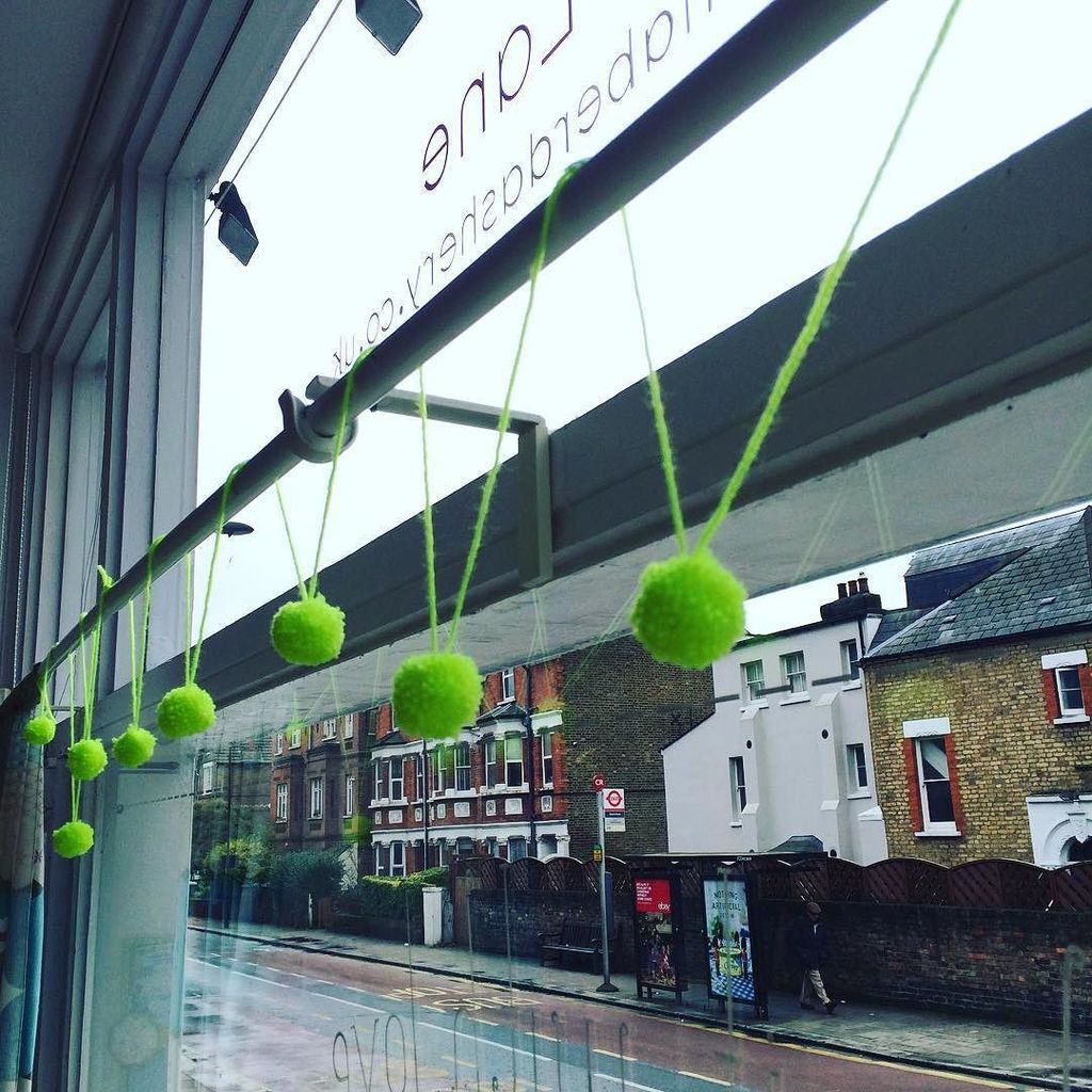 VHaberdashery's tweet photo. A slightly wonky but nonetheless delightful neon pom pom garland. #multipom #westhampstead https://t.co/luvWdeOzru https://t.co/3zMdA2G4vd
