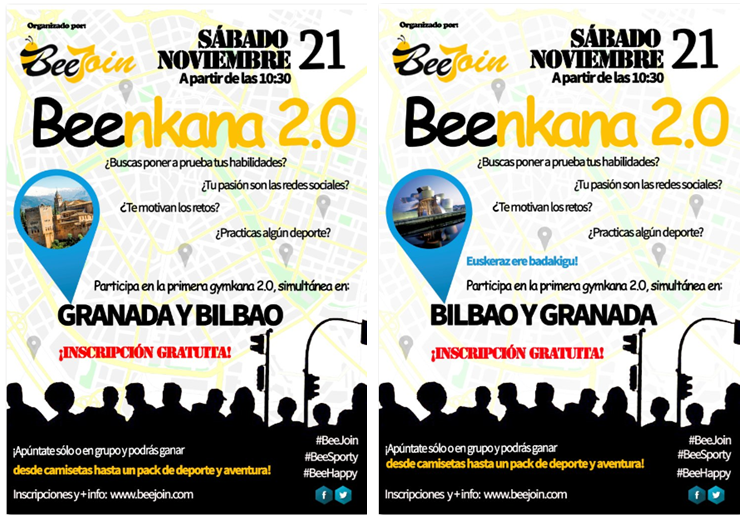 BeeJoin's tweet photo. Primera Gymkana 2.0 en dos ciudades: #Granada y #Bilbao para nuestro lanzamiento!Info👉 https://t.co/1iWwazZhns 😁 https://t.co/yQJCPfPXZP