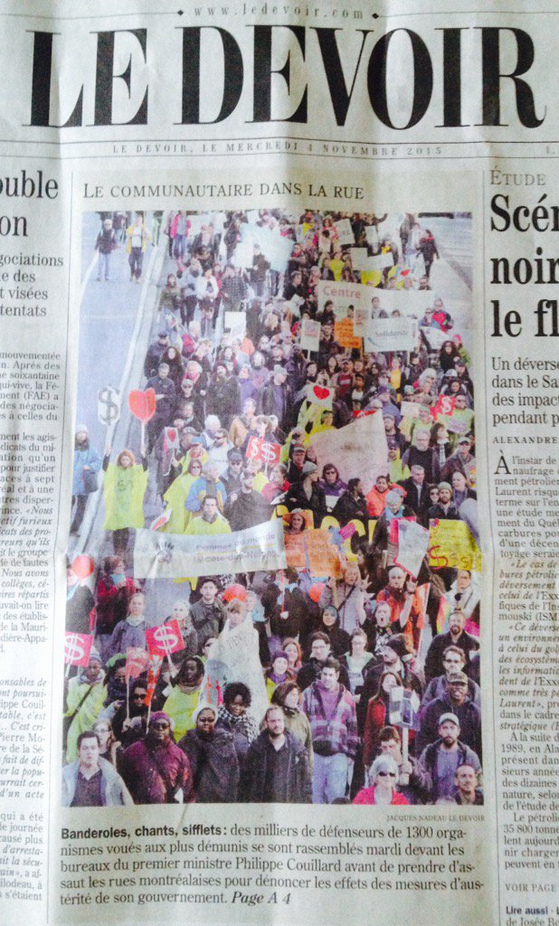 VeroLaflamme's tweet photo. Une @LeDevoir: Le communautaire dans la rue! Texte de @JeanFrancoisNad:
https://t.co/4C3dp8YGbx #austérité #2et3Nov https://t.co/fmEGc0vRvx