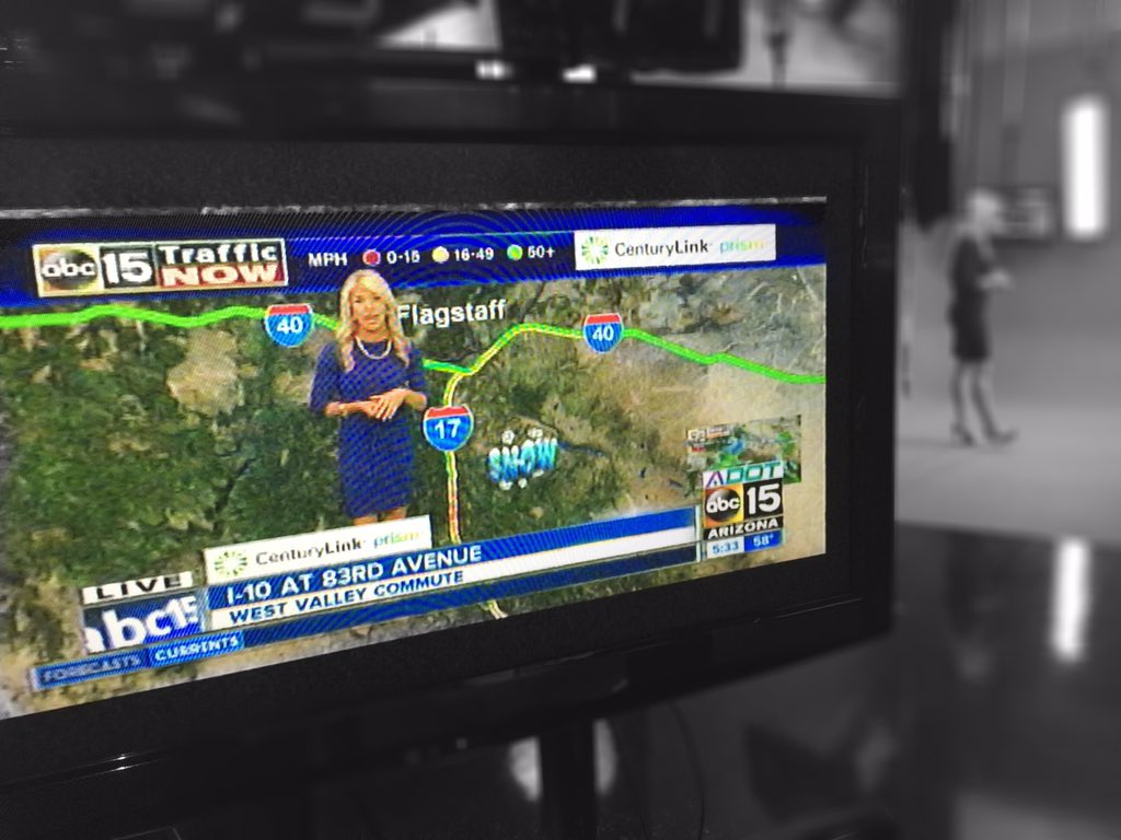 DanSpindleNews's tweet photo. You have to follow @MalloryABC15 especially on a #WX day like today! #ABC15 #Traffic #FlagstaffSnow #ValleyRain https://t.co/HBrxLWdlRY
