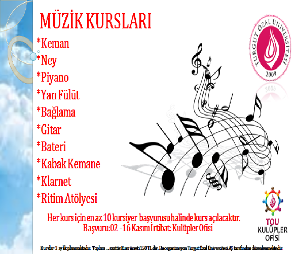 Üniversitemizce düzenlenecek kurslara davetlisiniz. 16 Kasıma kadar Kulüpler Ofisine başvurabilirsiniz.