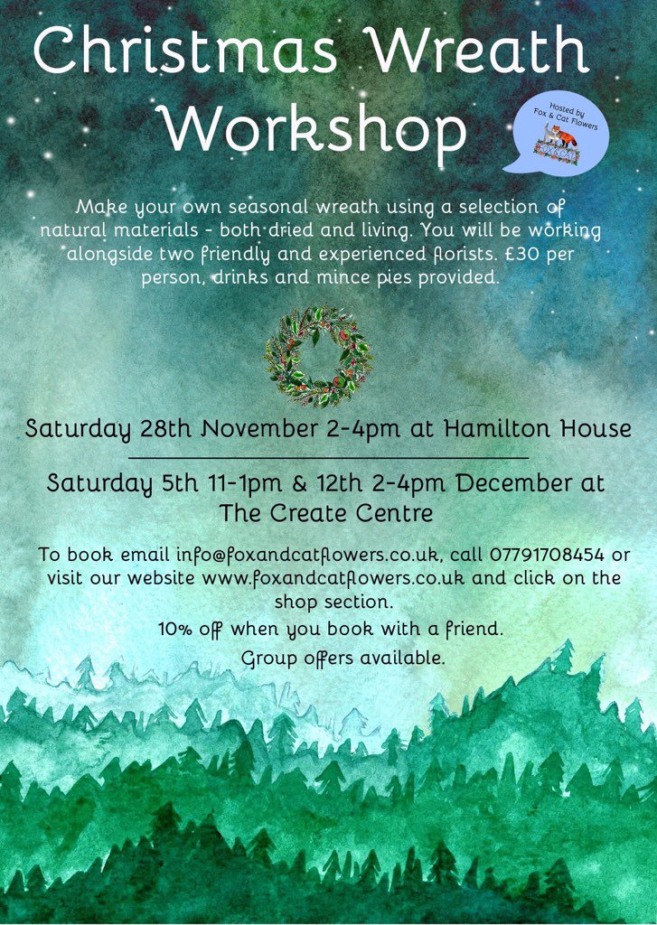 FoxandCatFlower's tweet photo. We are running 3 wreath workshops throughout November and December! Much more satisfying to make your own wreath! https://t.co/xPYt636bU9