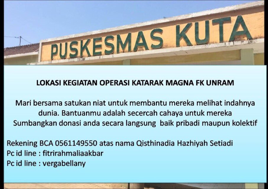 Please contact <a href="/Fitrirahmaliaa/">Fitri Rahmalia Akbar</a> <a href="/vergagaa/">👑🦄🕊</a> for more information.
Let's donate!
<a href="/infolombok/">Info Pulau Lombok</a> @info_unram <a href="/lombokkita/">Lombok Itu Indah</a>