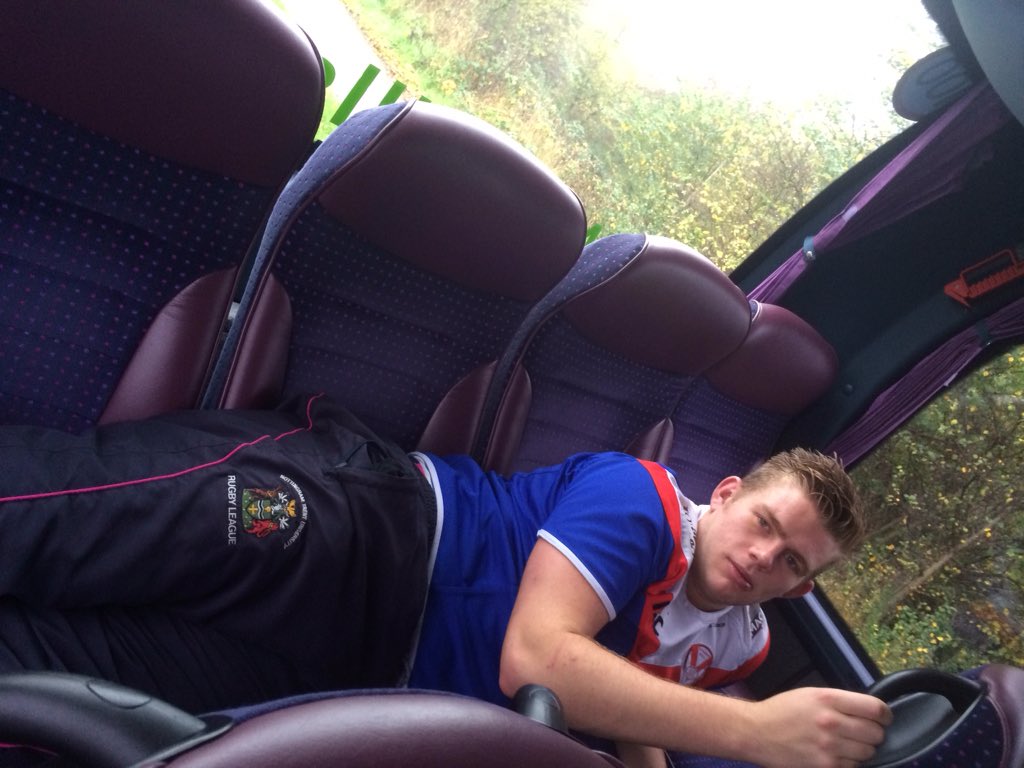 NTURugbyLeague's tweet photo. Our inspirational leader @Mike_Deano is all settled in for our long away trip to Exeter #StudentRL https://t.co/tDu1x0pEY1