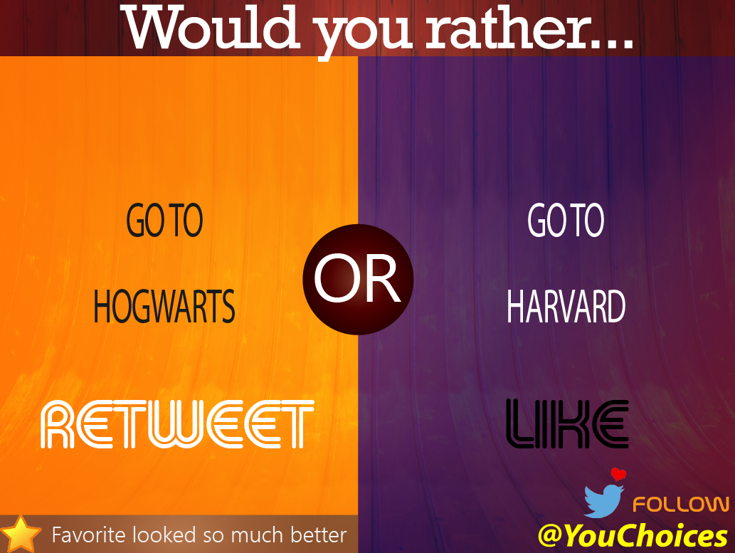 YouChoices's tweet photo. Hogwarts or Harvard? https://t.co/O42p6Kiod8