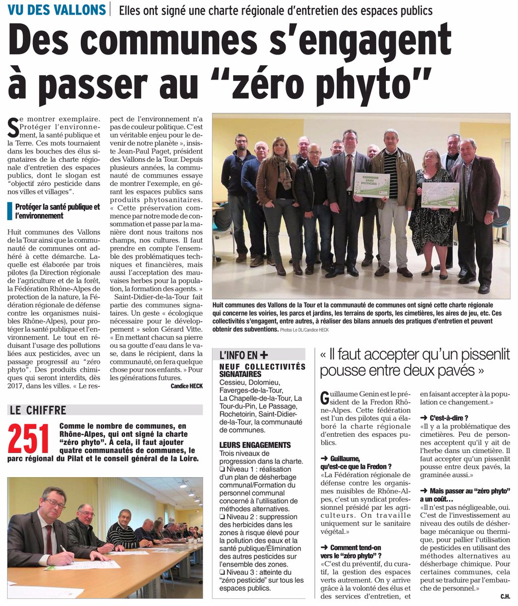 SMABB38's tweet image. 8 communes des #Vallons de la Tour s'engagent #ObjectifZéroPesticide - Extrait @ledauphine @Bourgoin38300 03-11-2015