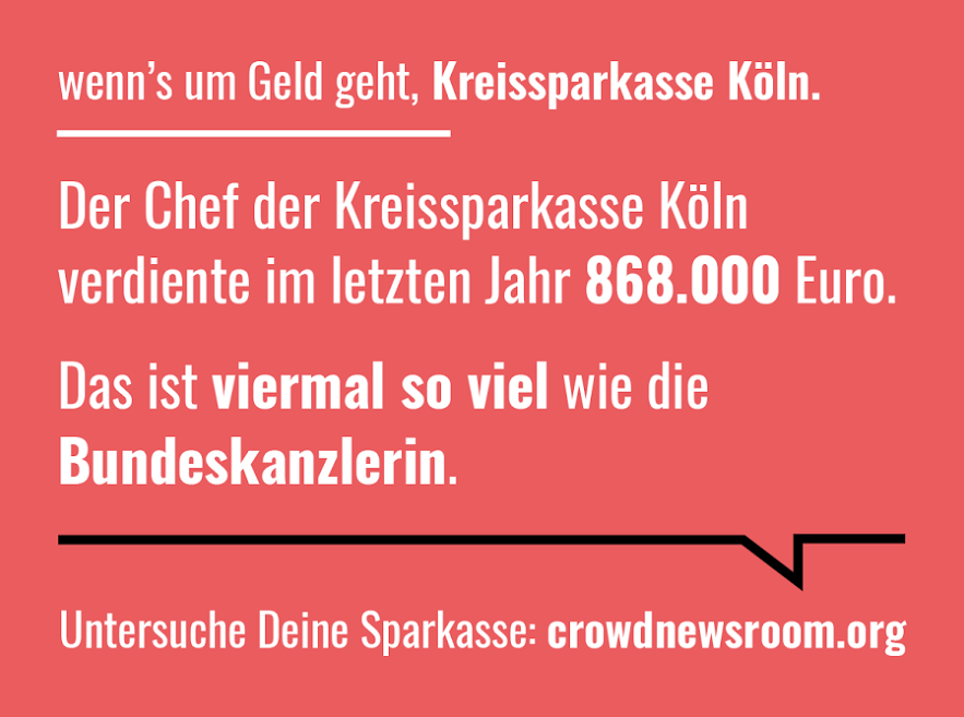 correctiv_org's tweet image. Wie viel verdient Dein Sparkassenchef? Wir vergleichen die Gehälter der Sparkassenvorstände: crowdnewsroom.org/ergebnisse/vor…