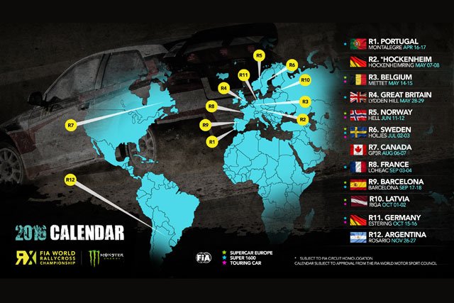 AUTOSPORT_web's tweet photo. 世界ラリークロス選手権は全12戦の2016年スケジュールを発表しました。新たにラトビアがカレンダー入りしています。 https://t.co/w9LpEdFpRN #WorldRX #WRX2016 https://t.co/QdEgOHeDnj