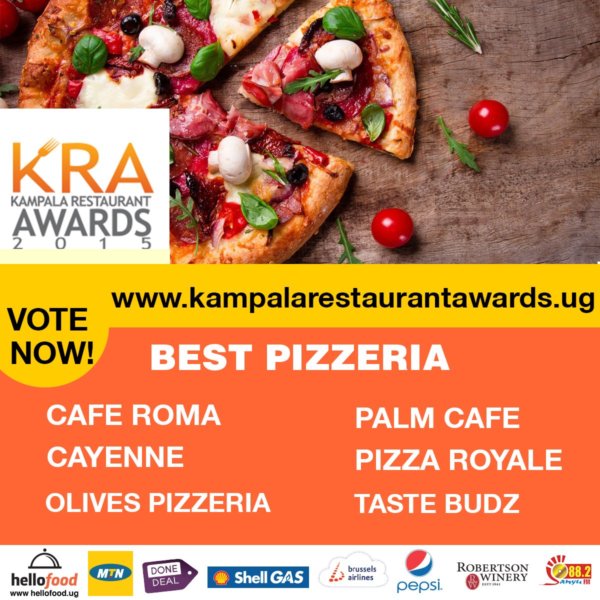 mtnug's tweet photo. #MTNHellofood - Vote for the best place to grab pizza from with buddies.https://t.co/FDxyr2rP4F #KRA2015 https://t.co/EaL5LeuE5l