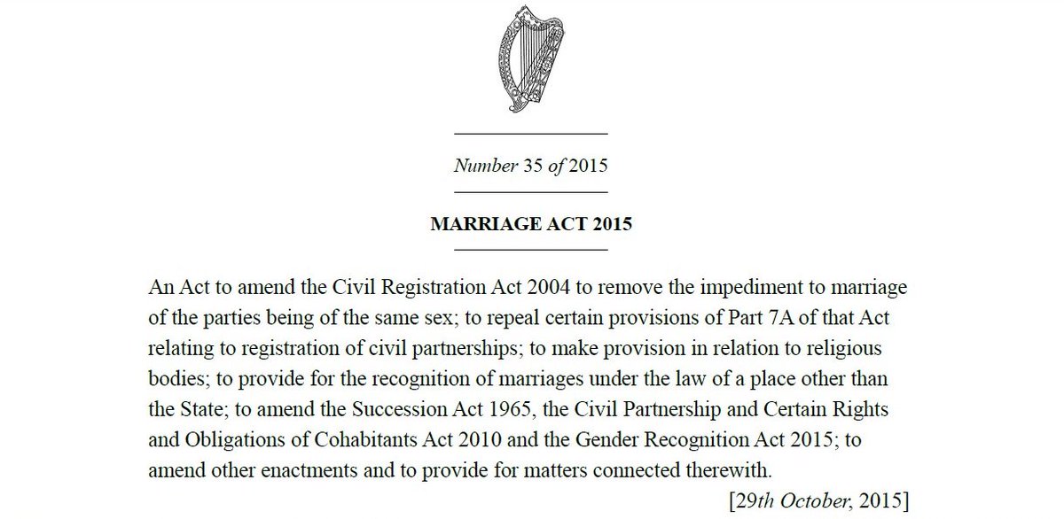 MarriageRef2015's tweet photo. The Marriage Act 2015, signed into law last week, has been published on the Oireachtas site: https://t.co/g6oAcULk9d https://t.co/PBGxOdvIxY