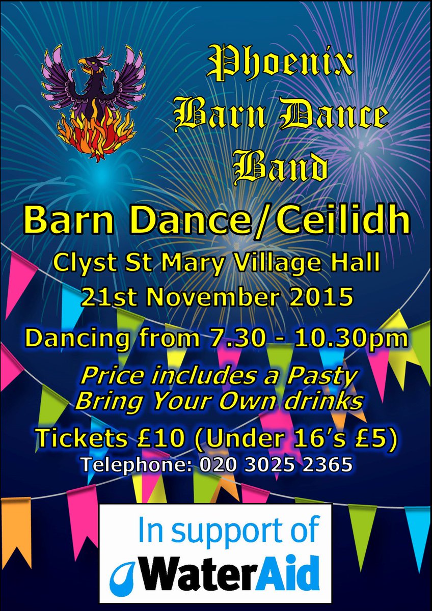 BarnDancing's tweet image. Barn dance for WaterAid 21/11 Clyst St Mary Village Hall. Great cause and fun evening! @FlaxeyGreen @sidmouthfolk