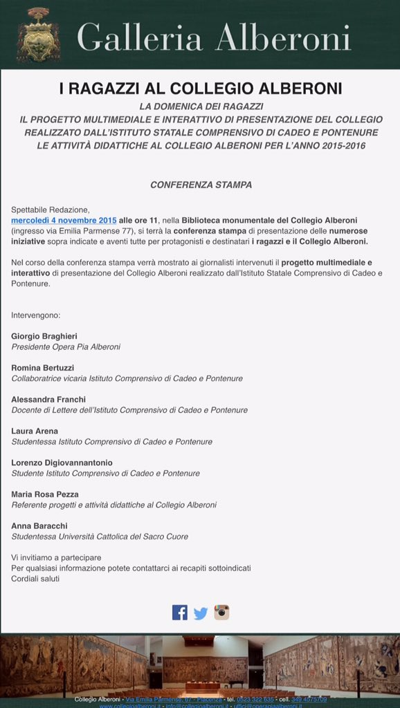 Conf stampa <a href="/GalleriaAlberon/">Galleria Alberoni</a> <a href="/iccadeoponte/">IC Cadeo e Pontenure</a> sito brochure tra Radici e #innovazione  <a href="/IndireSocial/">INDIRE</a> <a href="/elenamosa76/">elena mosa</a>