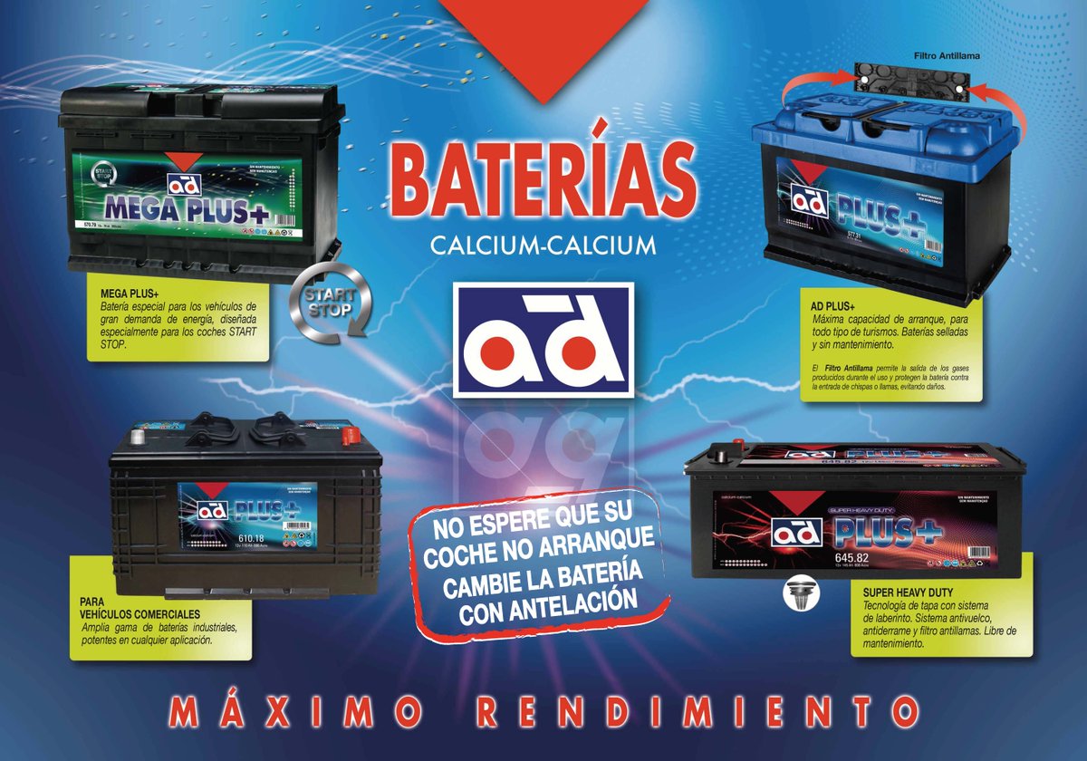ad_marina's tweet photo. Baterías AD, nueva START STOP MEGA PLUS Adecuada para los coches con equipamiento de gama alta y función Start-Stop. https://t.co/EYN8B7VnQn