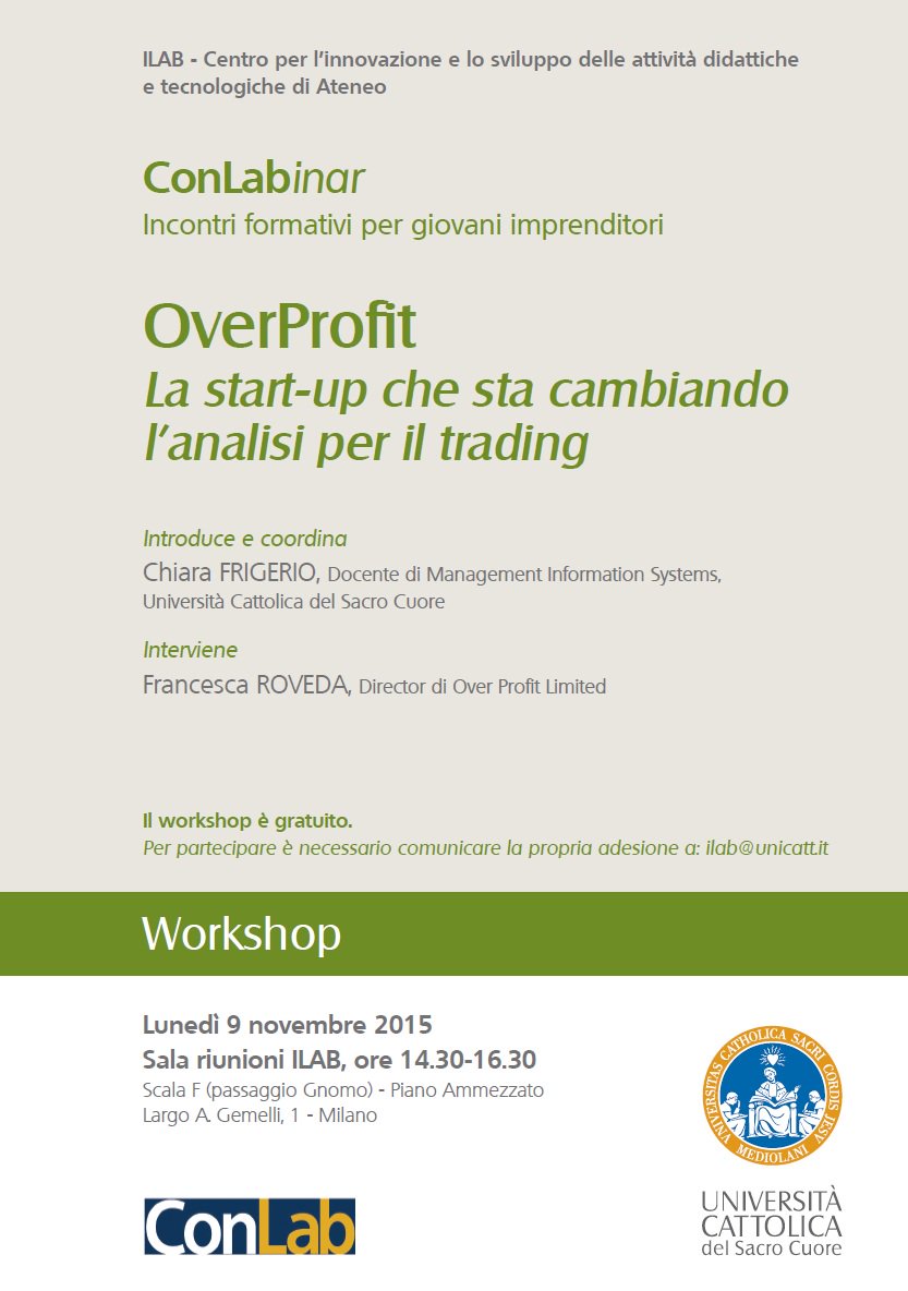 AntonioCampati's tweet photo. OverProfit la #startup che sta cambiando l'analisi per il trading. 
Ne parleremo in #unicatt lun 9/11 #ConLab #TOL https://t.co/PEAnBxcTGi