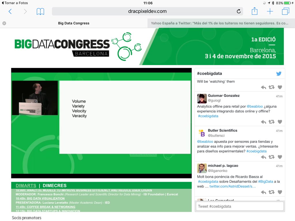 albertcuesta's tweet image. Aquestes són les quatre &apos;V&apos; del &apos;BigData&apos; que @dani_agent criticava al #coebigdata