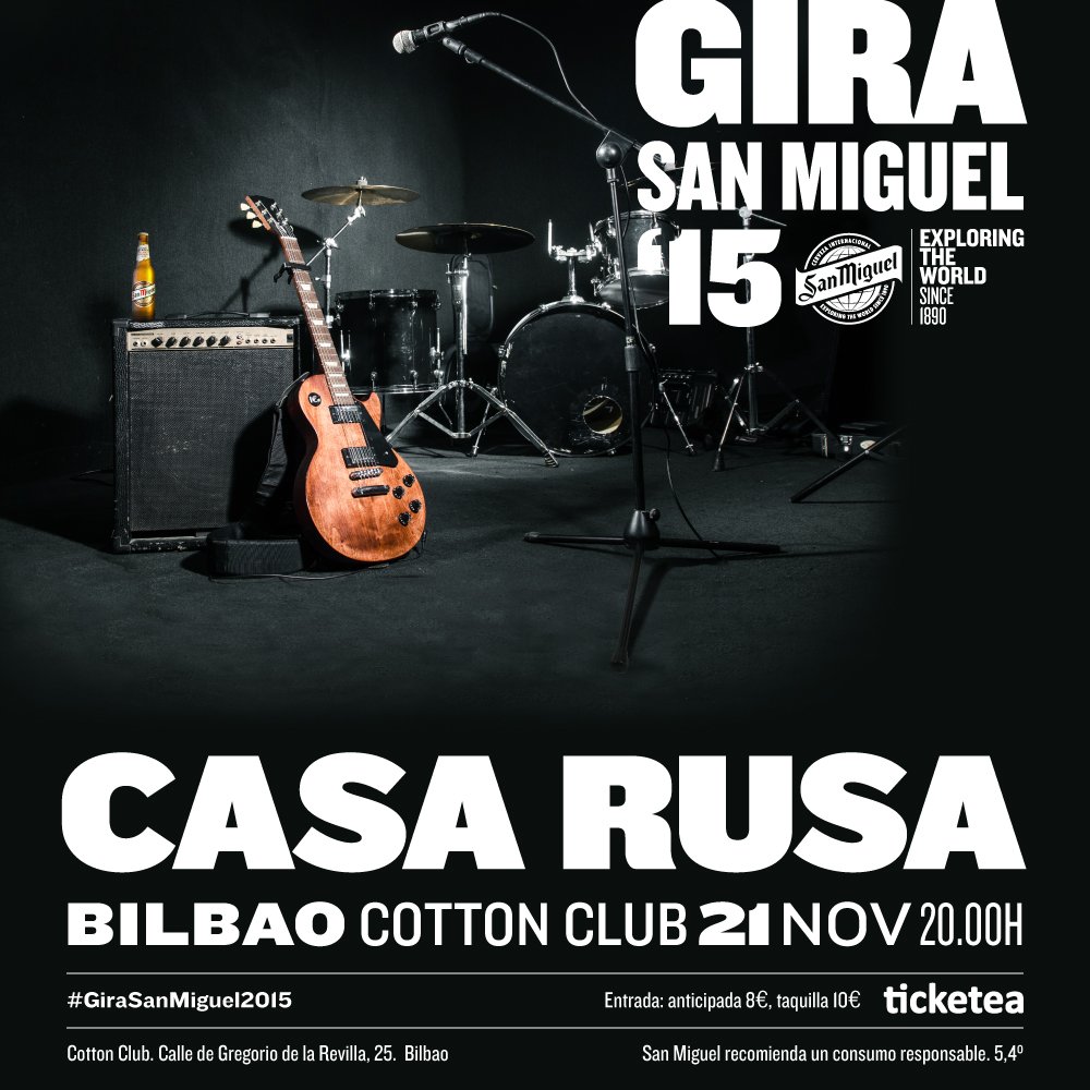 #Bilbao el 21 nov la #GiraSanMiguel2015 nos llevará a la sala <a href="/CottonBilbao/">Cotton Bilbao</a> Entradas aquí bit.ly/CasaRusa_Bilbao