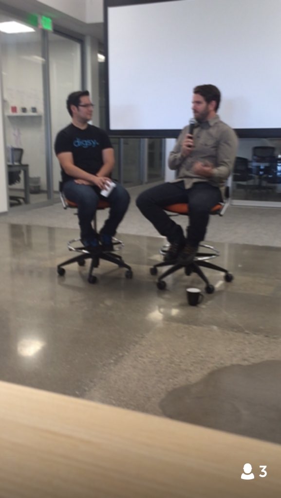 decart's tweet photo. Listening to @andrewbermudez interview @jasonlankow @visageco #FoundersCoffeeOC #digsby #startup #DataVis https://t.co/IyGKxL5TUH