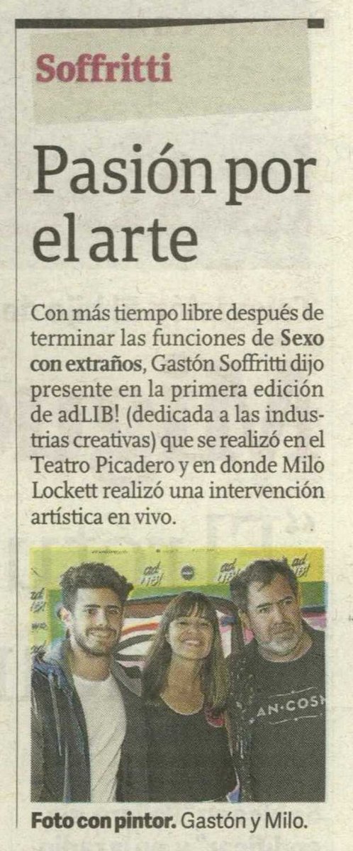 rovbehr's tweet photo. "Pasión por el arte" via @clarincom
@MiloLockett y @soffrittigaston en #adLIB2015
La primera edición de @adLIBnet https://t.co/Rs1U8MmJ3a