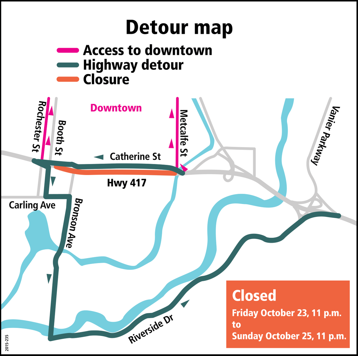 ottawacity's tweet photo. Going to an event/activity across town this wknd? Plan ahead: Hwy 417 closed, Metcalfe - Rochester. 11pm - Sun 11pm. https://t.co/vKqd9ePMGa