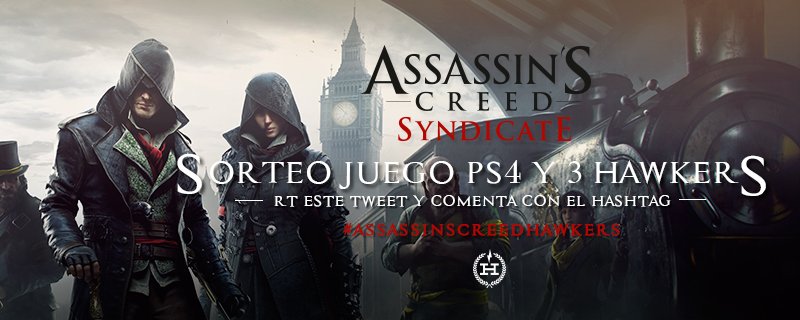 HawkersCo's tweet photo. Entre todos los que den RT a este tweet entrarán en el sorteo de un PACK del juego de Assassins Creed + 3 Hawkers https://t.co/aEJUYPiv0n