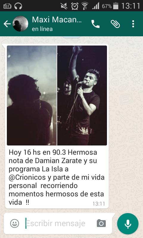 damianzarate1's tweet photo. Gracias @maxicrionico x la venta de la charla... sos crack! #SentimosLaRadio https://t.co/MmxPEXdyCa