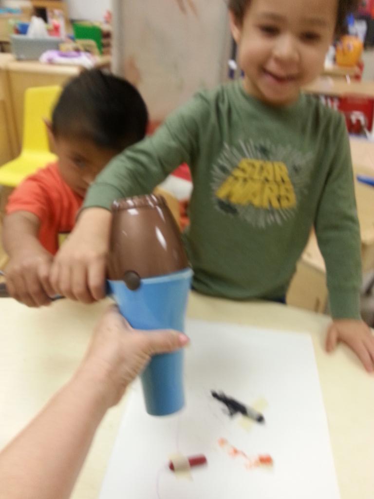 LShebat's tweet photo. PSE Scientists at work, reading THE DAY THE CRAYONS CAME HOME, and melting crayons with a "hair driver".@HillsideES https://t.co/pIkv9RYbI9